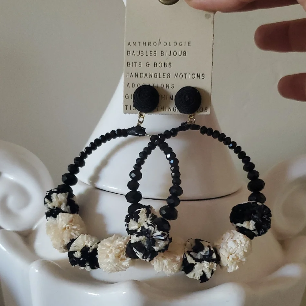 Anthropologie Black and Cream Statement Earrings - Picture 1 of 2